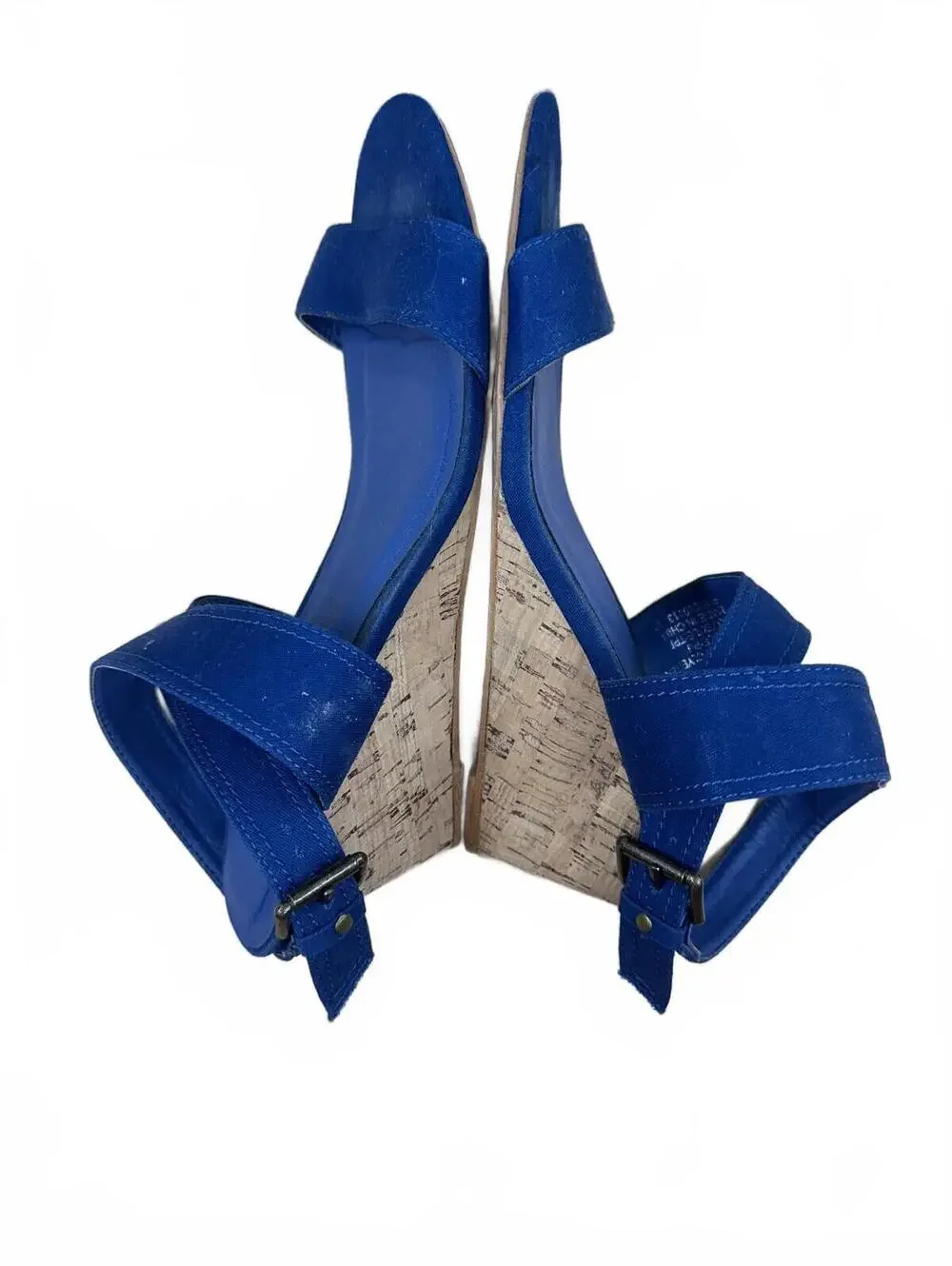 J.C. Blue Suede Cork Wedge Sandals